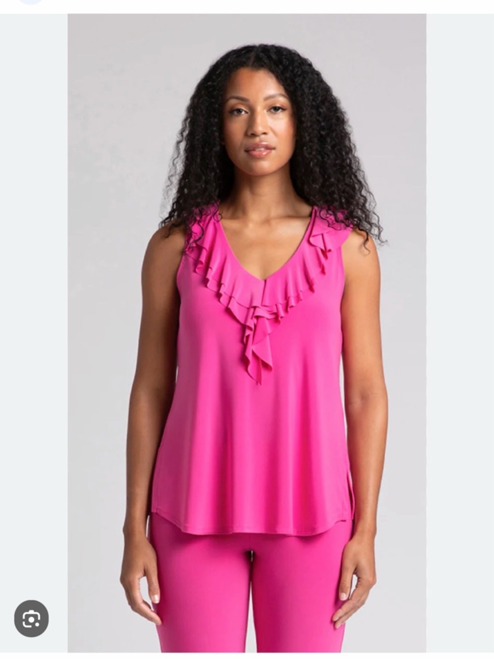 Sympli Hot Pink Ruffle V-Neck Sleeveless Shell